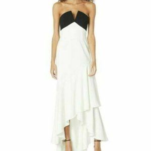 Jill Jill Stuart Women's Gown White Black Size 4 Strapless Split Ruffle High Low